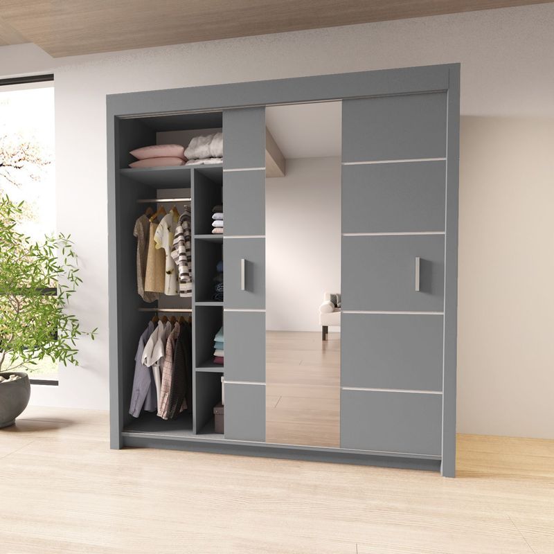 Sliding Mirror Door Bedroom Wardrobe - Lisbon | Multiple sizes &amp; colours