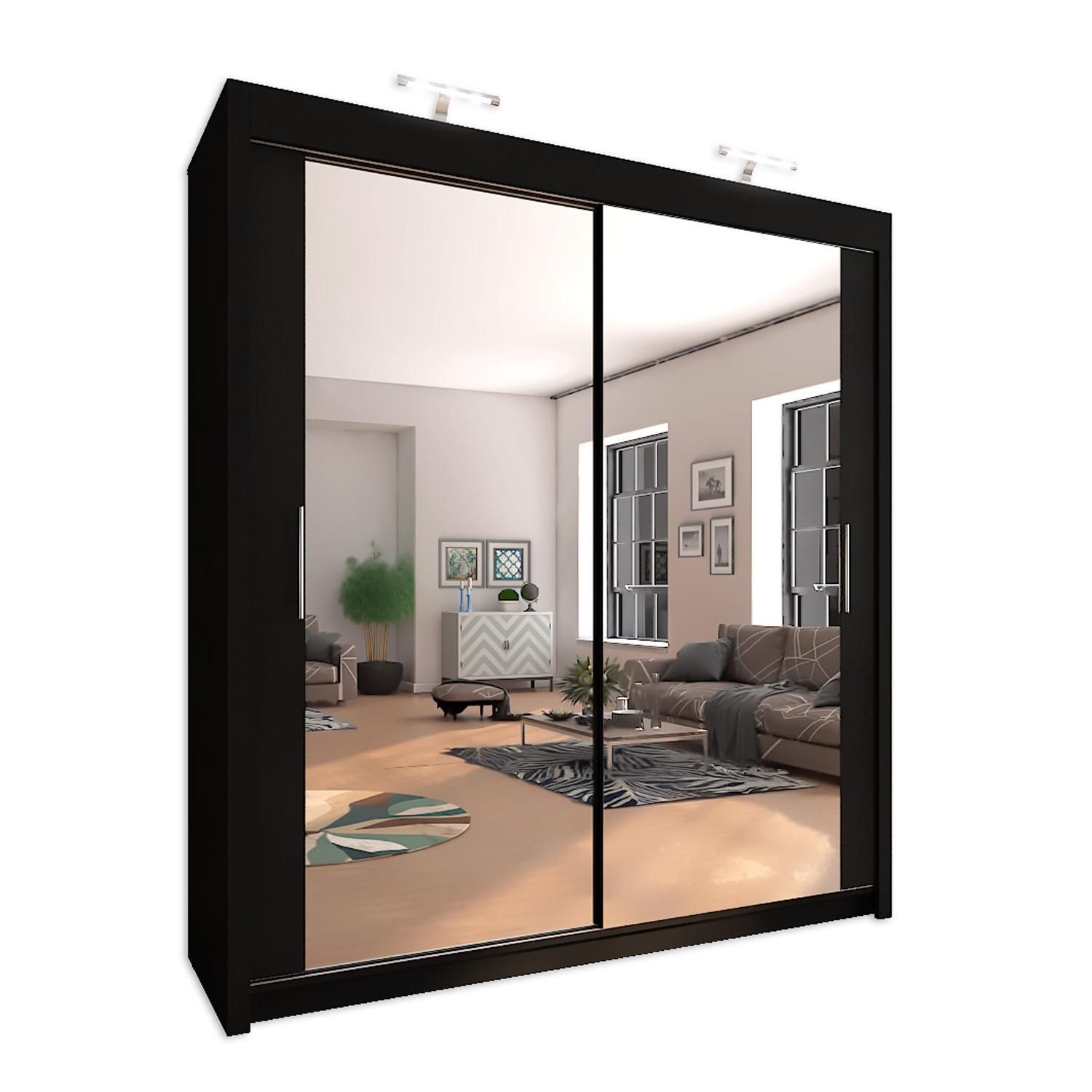 Bedroom Sliding Mirror Door Wardrobe - Chicago | Black / white /grey /oak colours