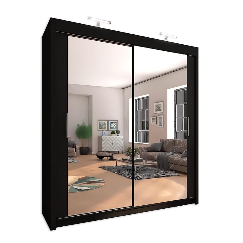 Bedroom Sliding Mirror Door Wardrobe - Chicago | Black / white /grey /oak colours