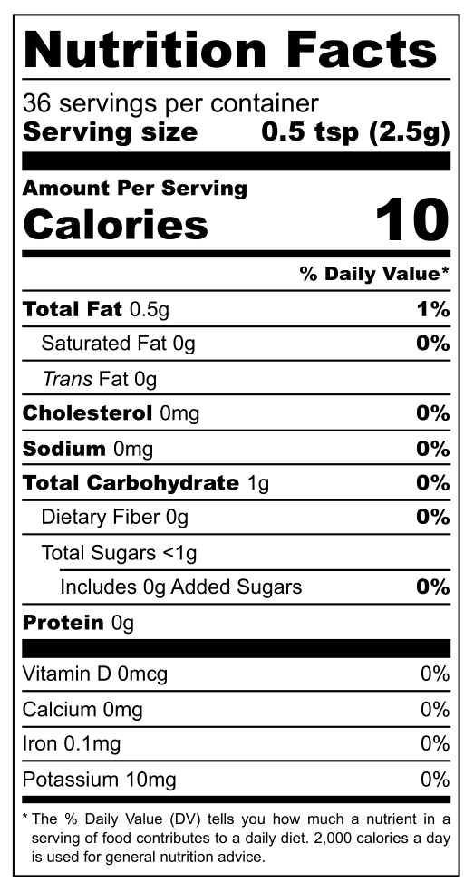 Uncle Wendell's Silent Night Organic Herbal Loose Tea w Nutrition Facts Label