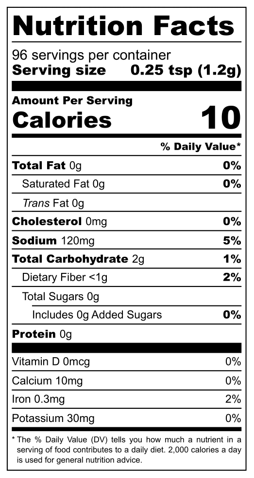 Chai Garam Curry Powder – Hot w Nutrition Facts Labels