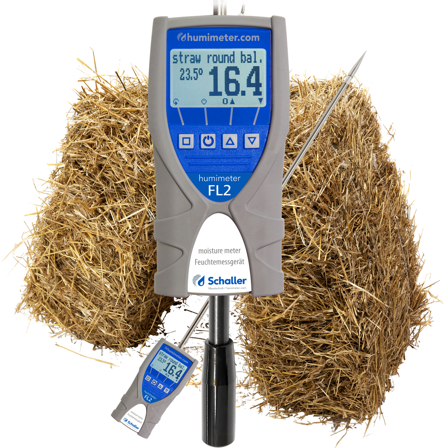 Schaller humimeter FL2 Feuchtemessgerät für Heu und Stroh in der Landwirtschaft, robust und präzise.