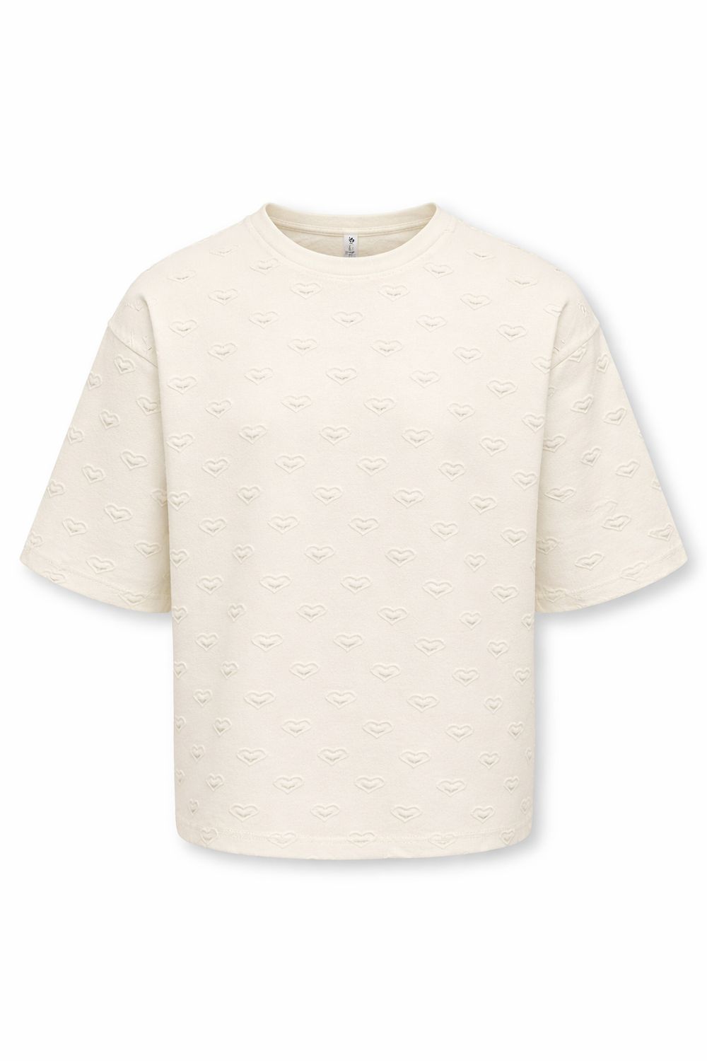 Only Girls Top Simone S/S Heart O-neck, Kleur: Tofu Heart, Maat: 146/152