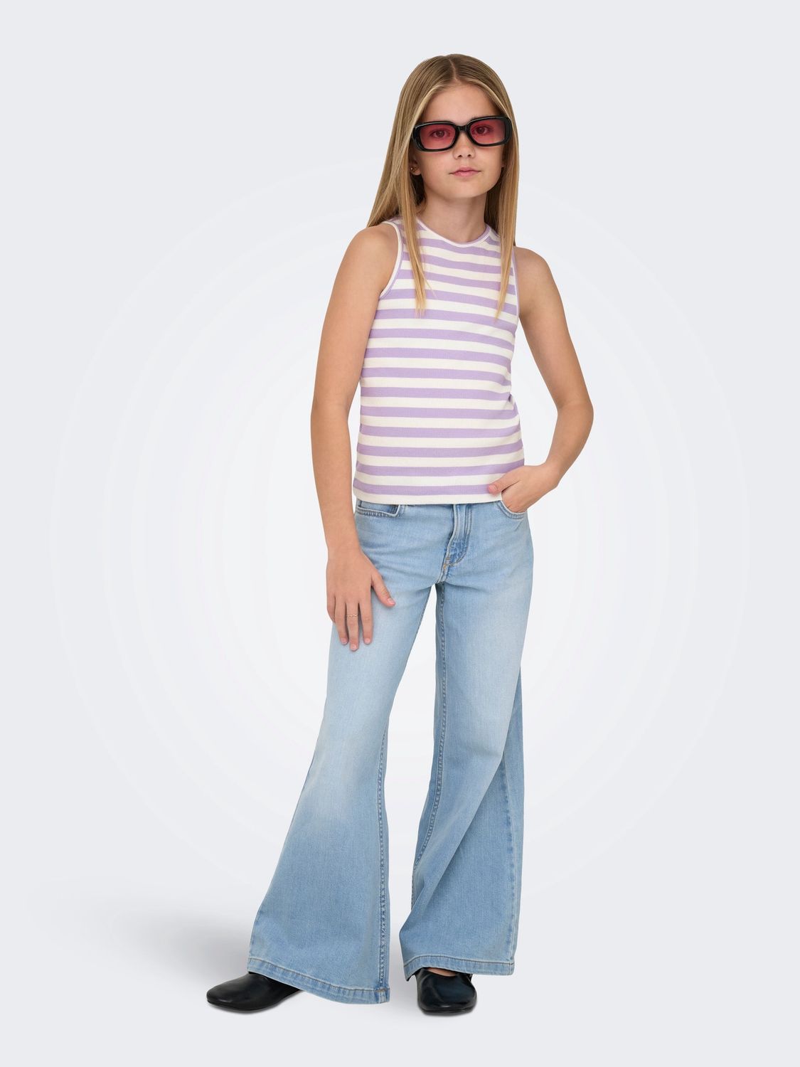 Only Girls Tank Top Koga Kenya Rib Stripe, Kleur: Lilac Breeze Cloud Dancer, Maat: 134/140