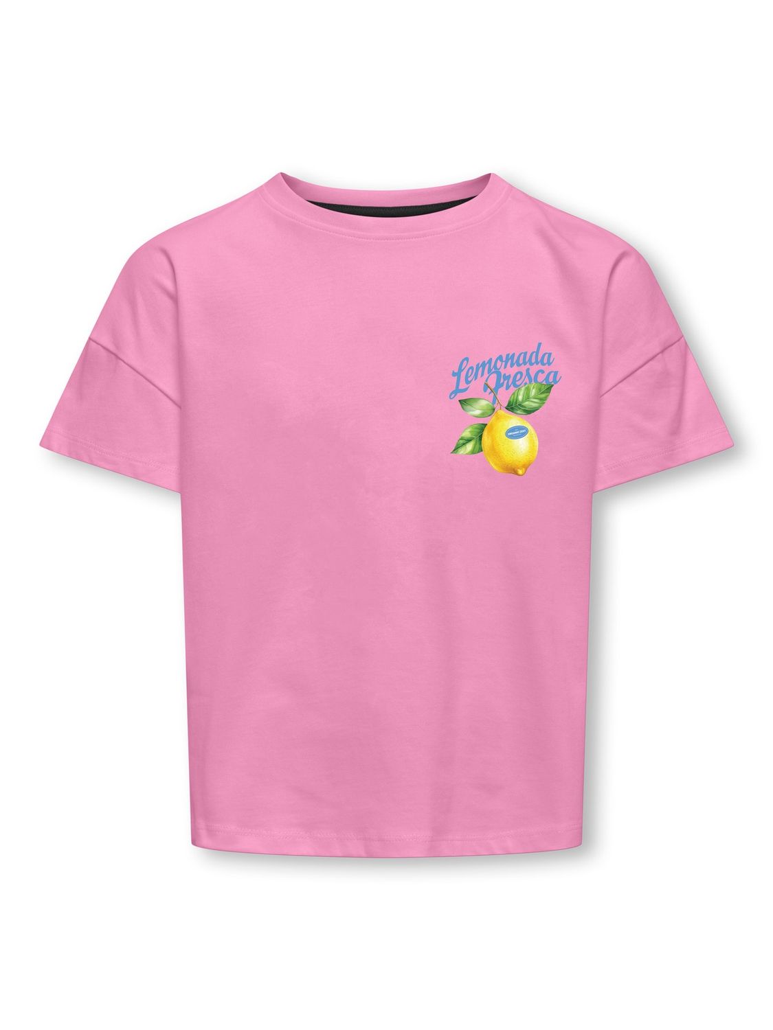 Only Girls Top Mellie Life S/S Loose Print, Kleur: Begonia Pink Lemon, Maat: 146/152