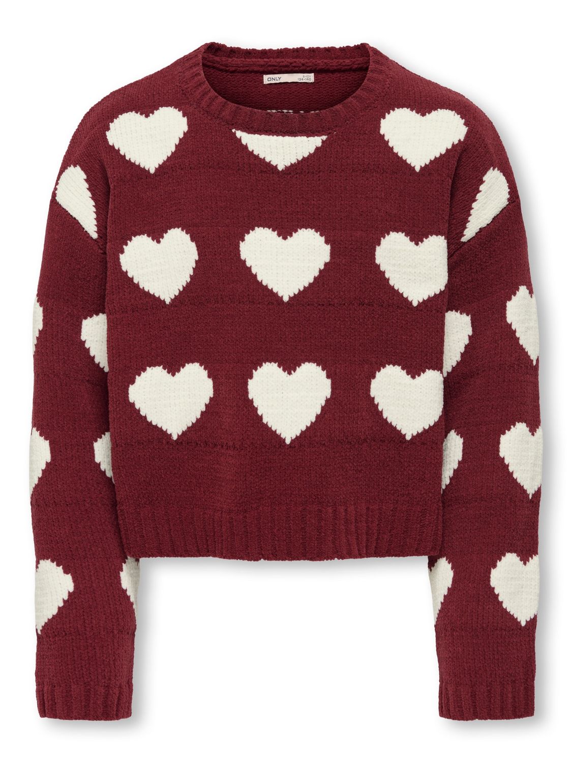 Only Girls Pullover Sus, Kleur: Cabernet Heart/Egret, Maat: 134/140