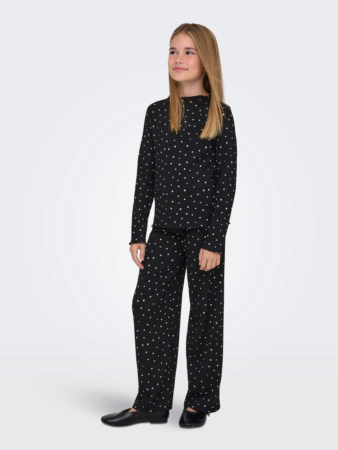 Only Girls Longsleeve Melia –r Zwart, Kleur: Black DOTS CLOUD DANCER, Maat: 134/140