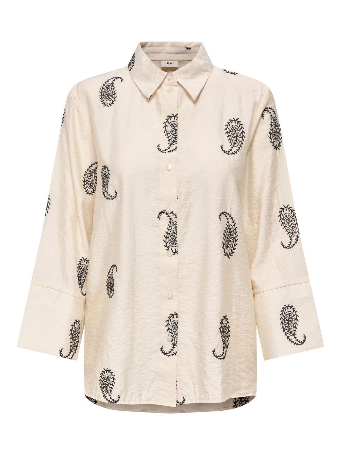 JDY Shirt Thea 7/8 Embroidery, Kleur: Ecru BLACK PAISLEY EMB., Maat: S