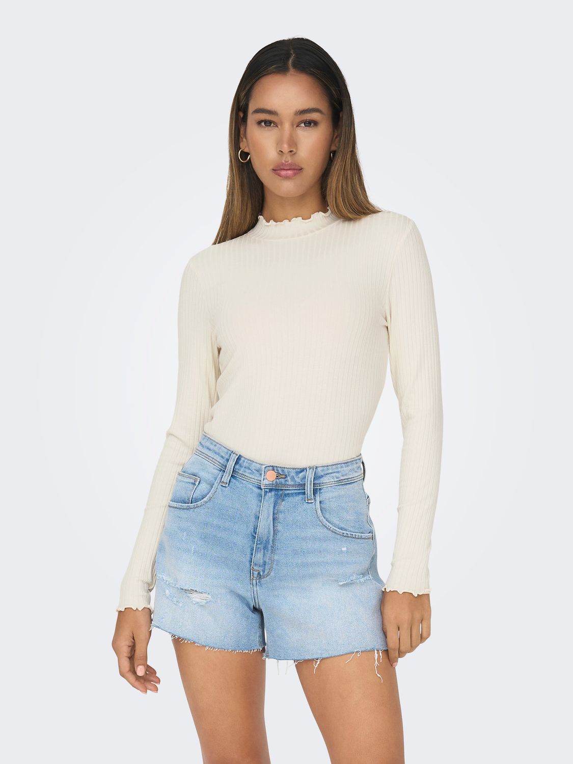 JDY High Neck Long Sleeve Top Fransiska, Kleur: Whitecap Gray, Maat: M