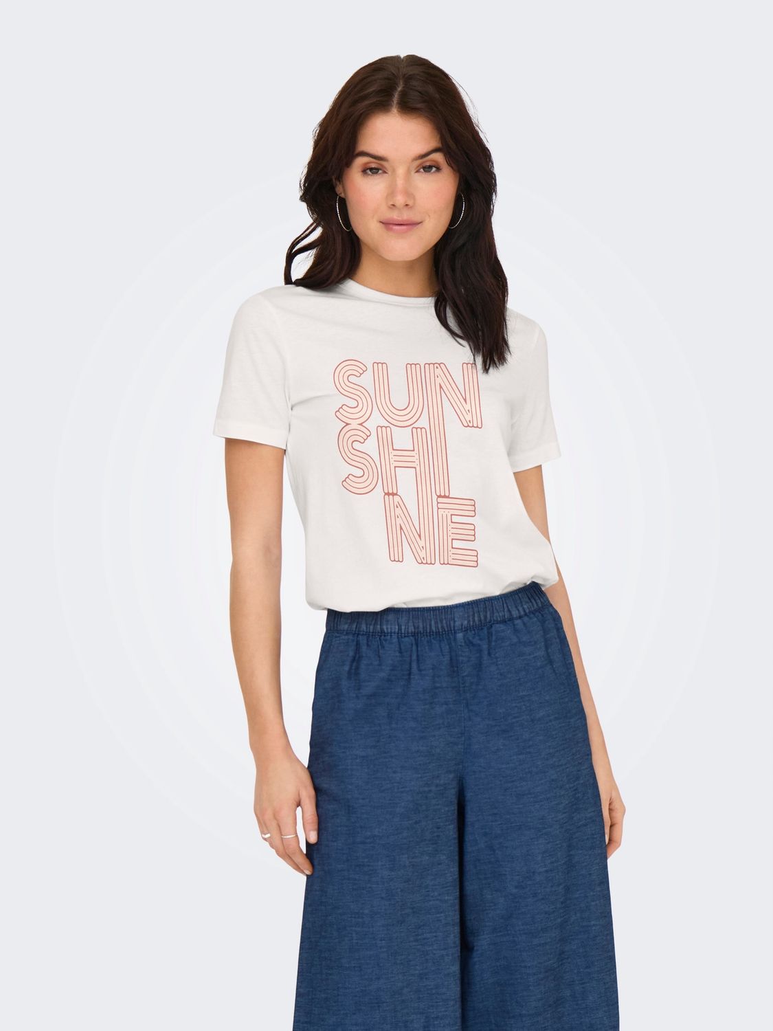 JDY Michigan Life Korte Mouw Top – Print, Kleur: Cloud Dancer SUNSHINE, Maat: XL