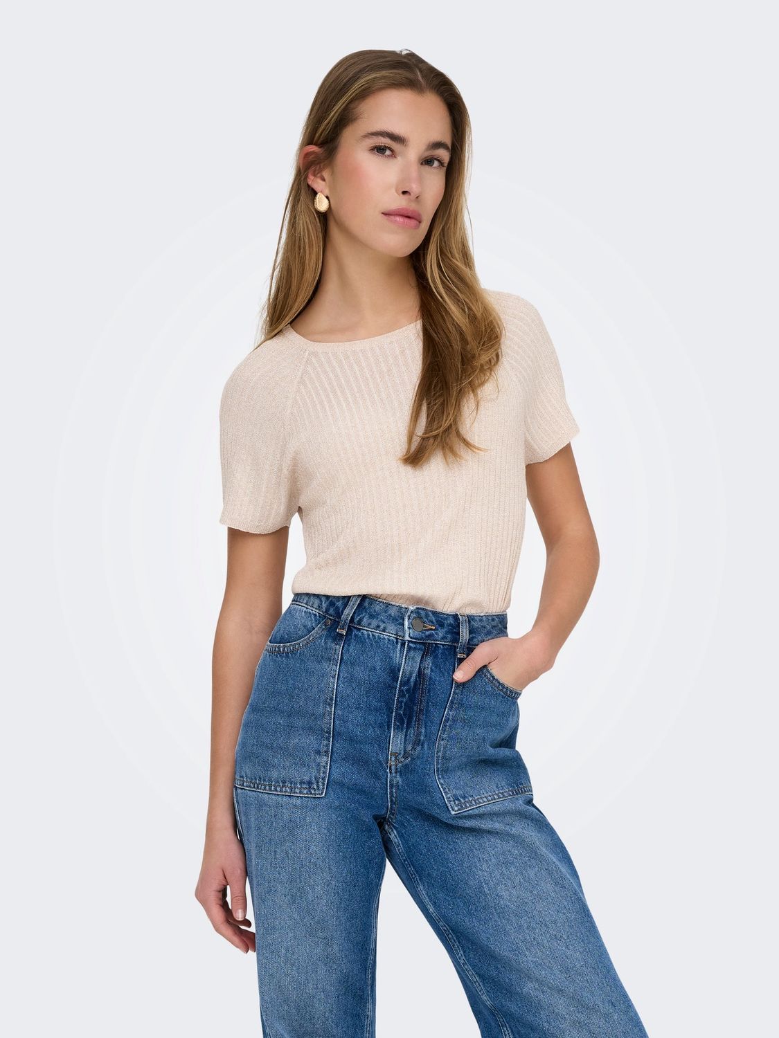 JDY Pullover Bodilla S/S Glitter, Kleur: Cloud Dancer W. GOLD LUREX, Maat: M