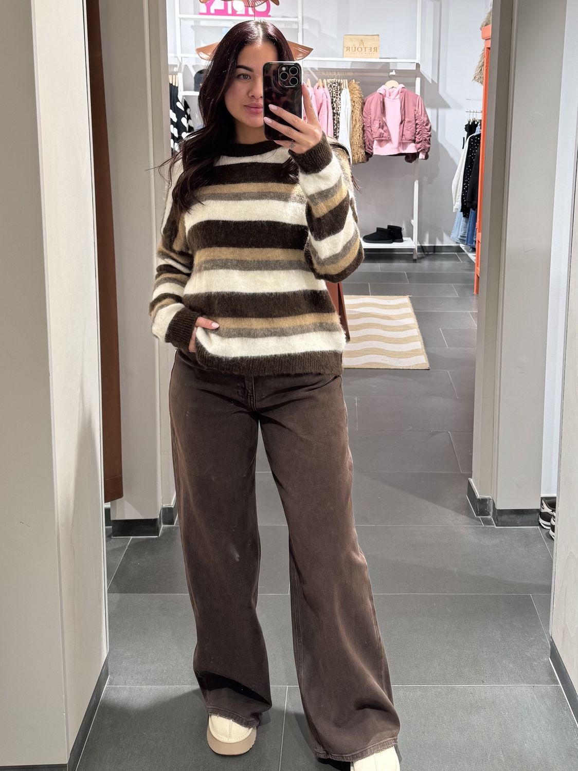 Queen Hearts Baggy Jeans – Bruin, Kleur: brown, Maat: XS