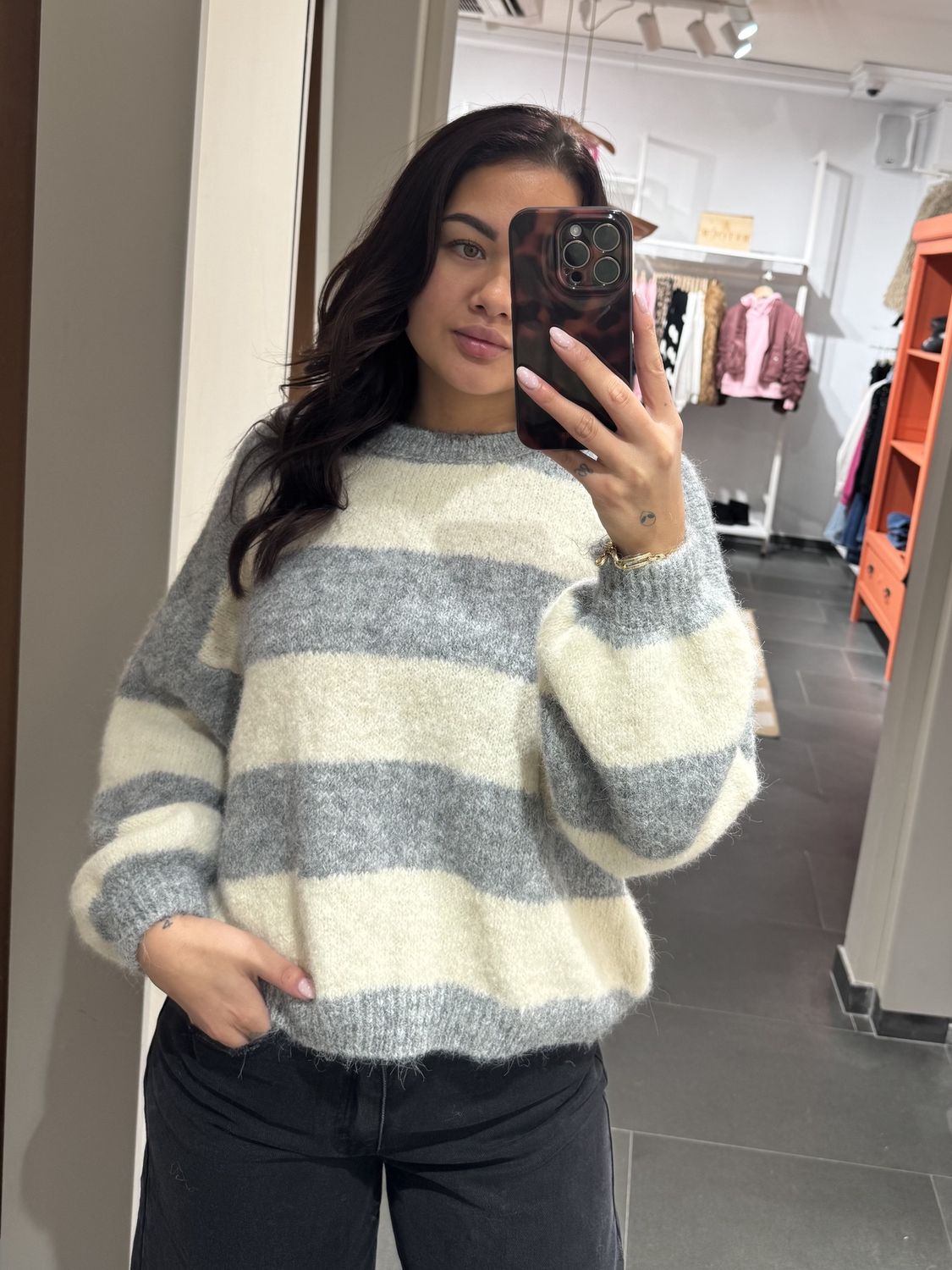 Ambika Ana Trui – Grijs / Wit Gestreept, Kleur: grijs, Maat: one size