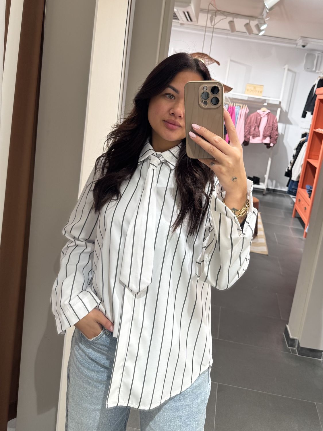 Ambika Blouse Angela – Wit Grijs streep Ambika Blouse Angela – Wit Grijs streep, Kleur: wit, Maat: one size