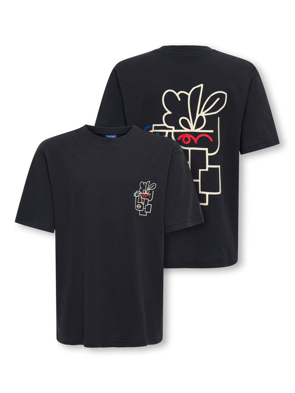 Only &amp; Sons Junior T-shirt Frede Life – Zwart, Kleur: Jet Black FLOWERMAN JET BLACK, Maat: 146/152