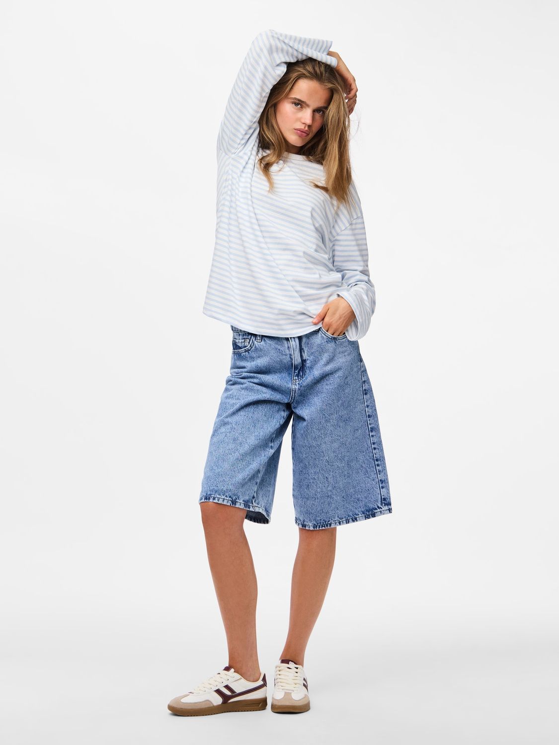 Pieces Longsleeve T-shirt Sadie – Blauw, Kleur: Cloud Dancer CASHMERE BLUE, Maat: S