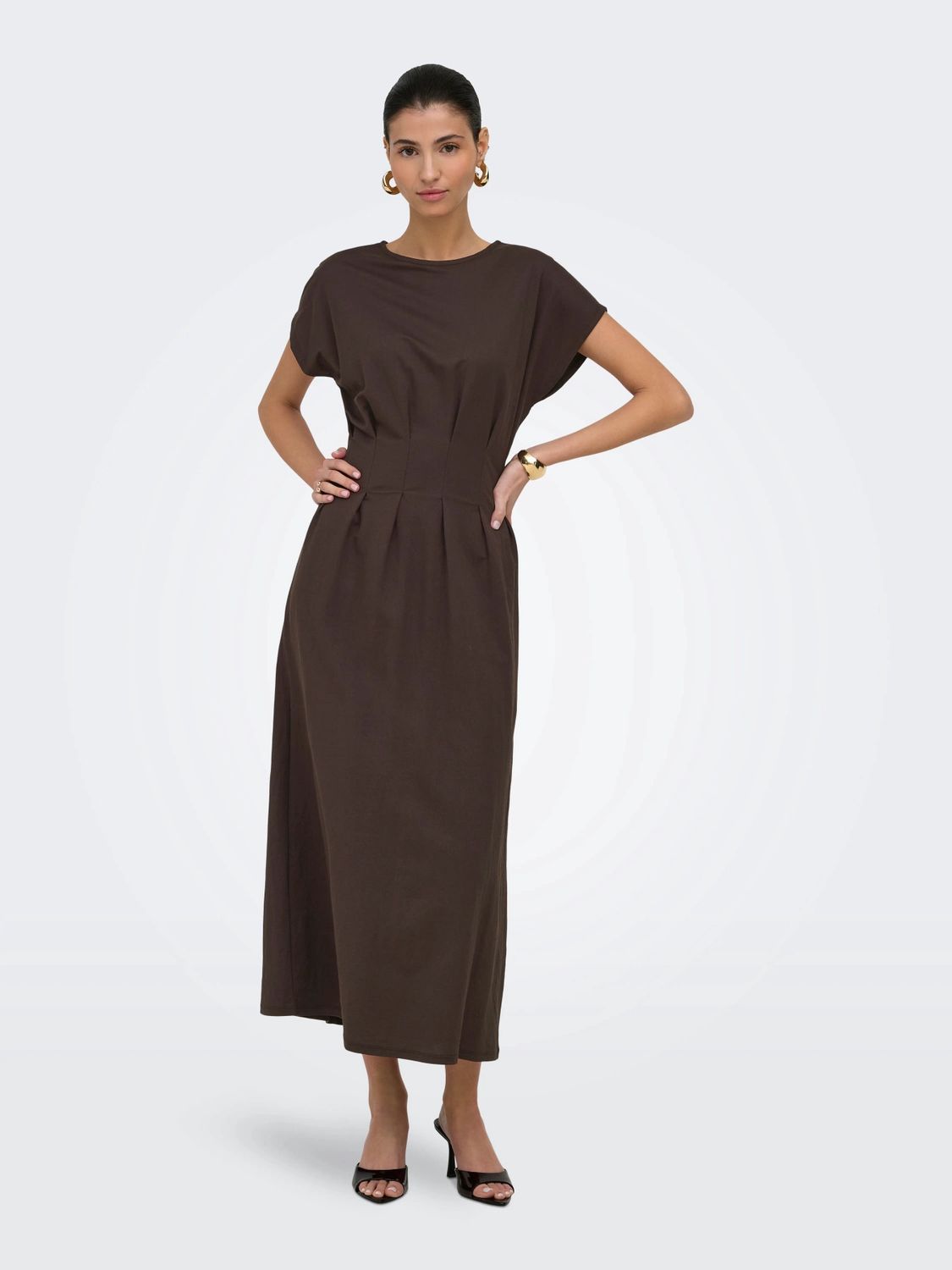 JDY Jurk Rebekka Life S/S Midi Dress, Kleur: Chocolate Brown, Maat: S