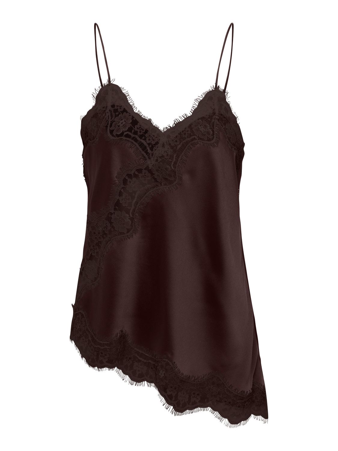 JDY Sleeveless Asymmetrical Lace Singlet Fifi - Coffee Bean, Kleur: Coffee Bean, Maat: M