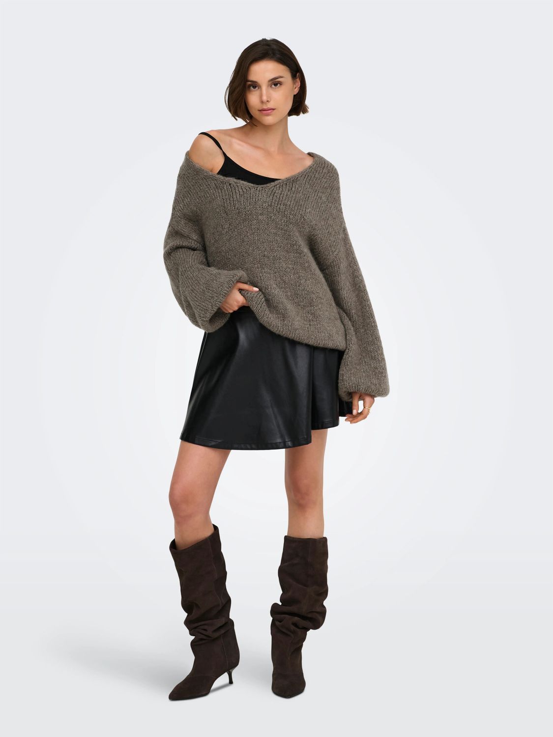 JDY Long Sleeve Reversible Knit Pullover Dinea - Walnut, Kleur: Walnut, Maat: S