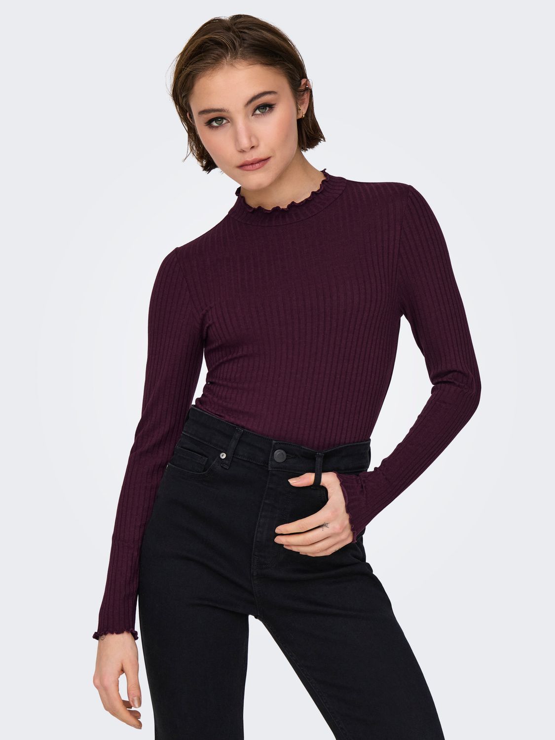 JDY High Neck Long Sleeve Top Fransiska Jr - Winetasting, Kleur: Winetasting, Maat: XS