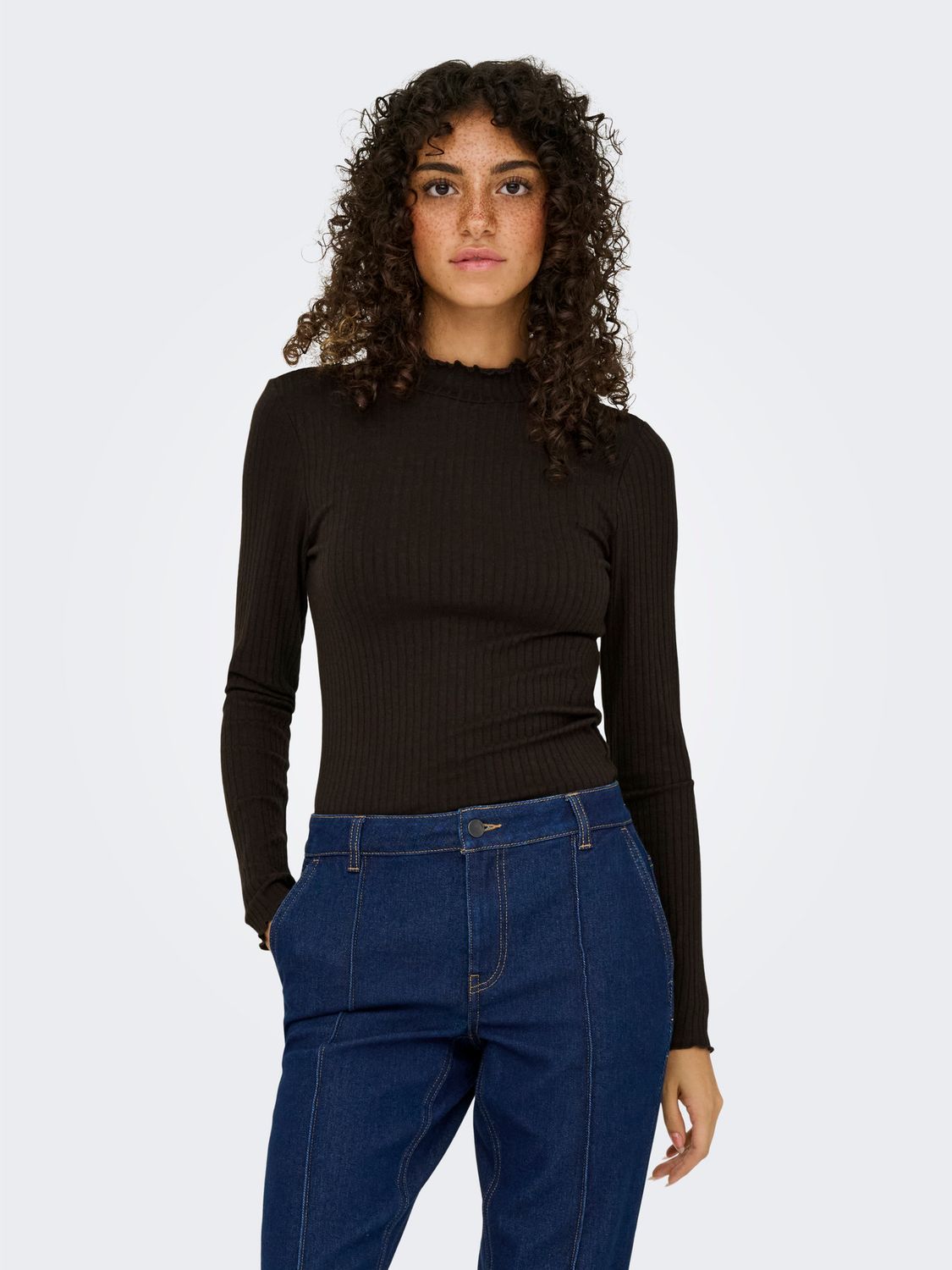 JDY High Neck Long Sleeve Top Fransiska Jr - Black Coffee, Kleur: Black Coffee, Maat: XS