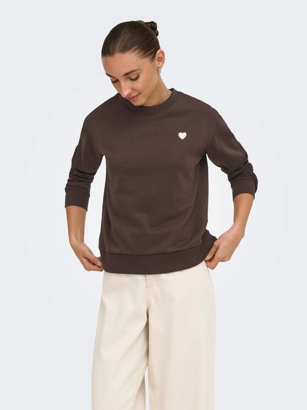 JDY Long Sleeve Embroidered Sweatshirt Paris Jrs - Coffee Bean