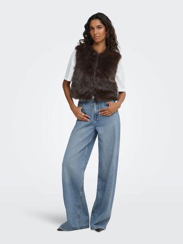 JDY Faux Fur Waistcoat Ora - Chocolate Torte