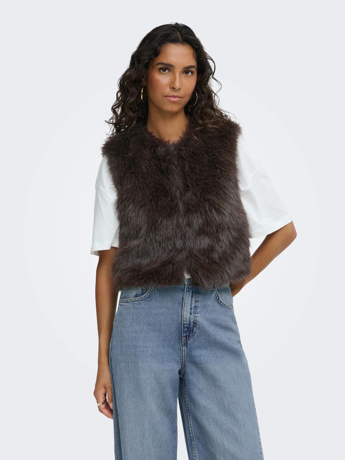 JDY Faux Fur Waistcoat Ora - Chocolate Torte, Kleur: Chocolate Torte, Maat: L
