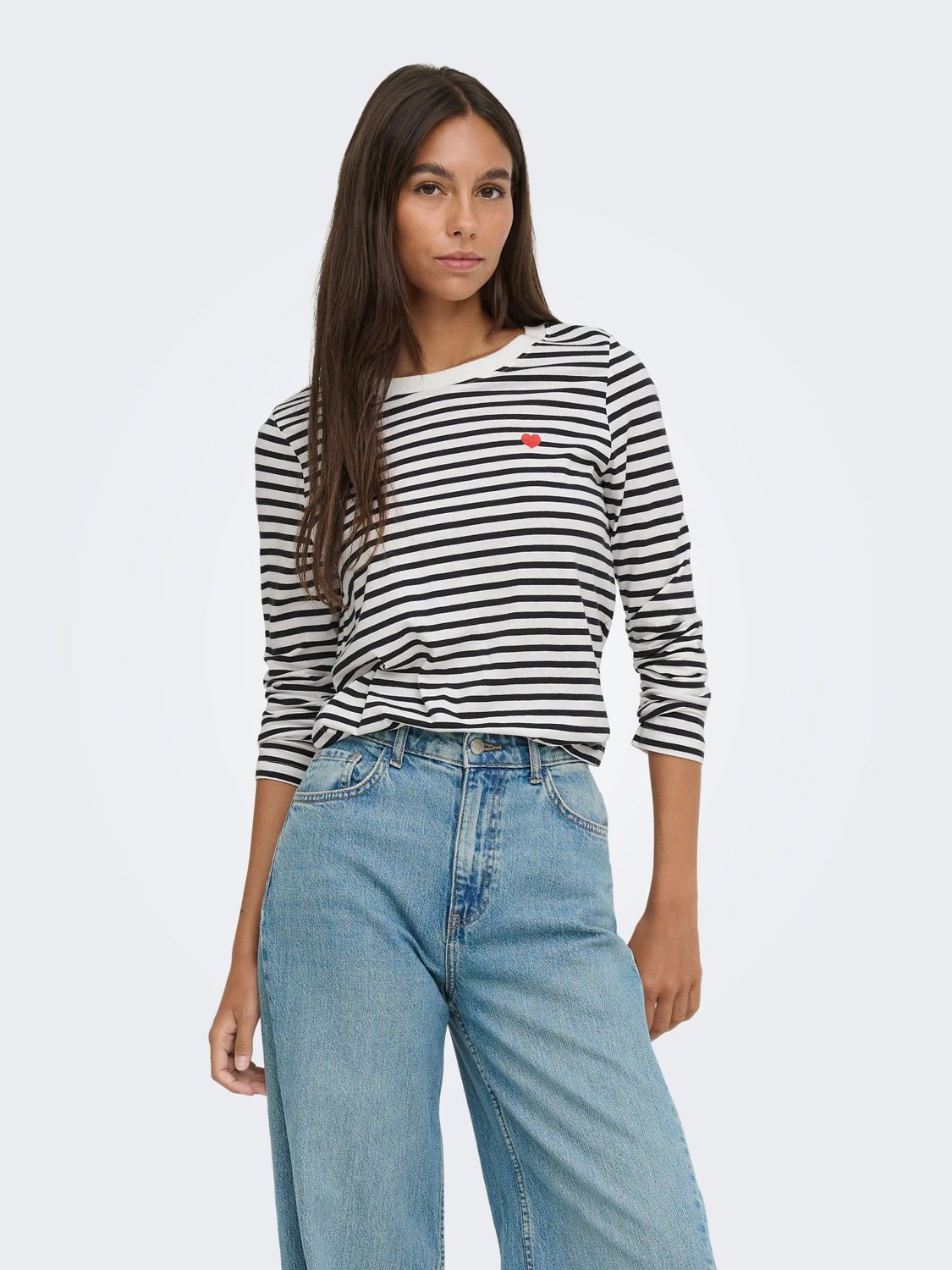 JDY Long Sleeve Printed Top Pisa - Cloud Dancer, Kleur: Cloud Dancer NEW STRIPE BLACK, Maat: XS