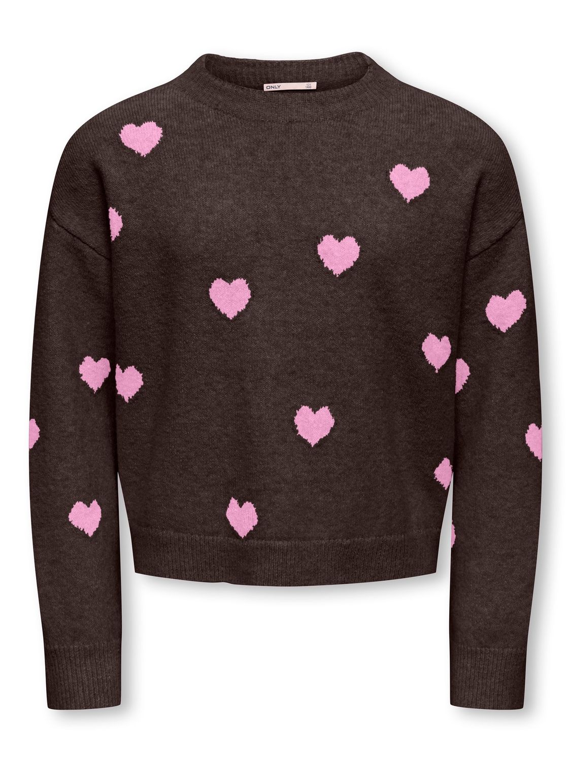Only Girls Detail O-Neck Rica Life - Coffee Bean, Kleur: Coffee Bean Pastel Lavender/Mel/Hearts, Maat: 158/164