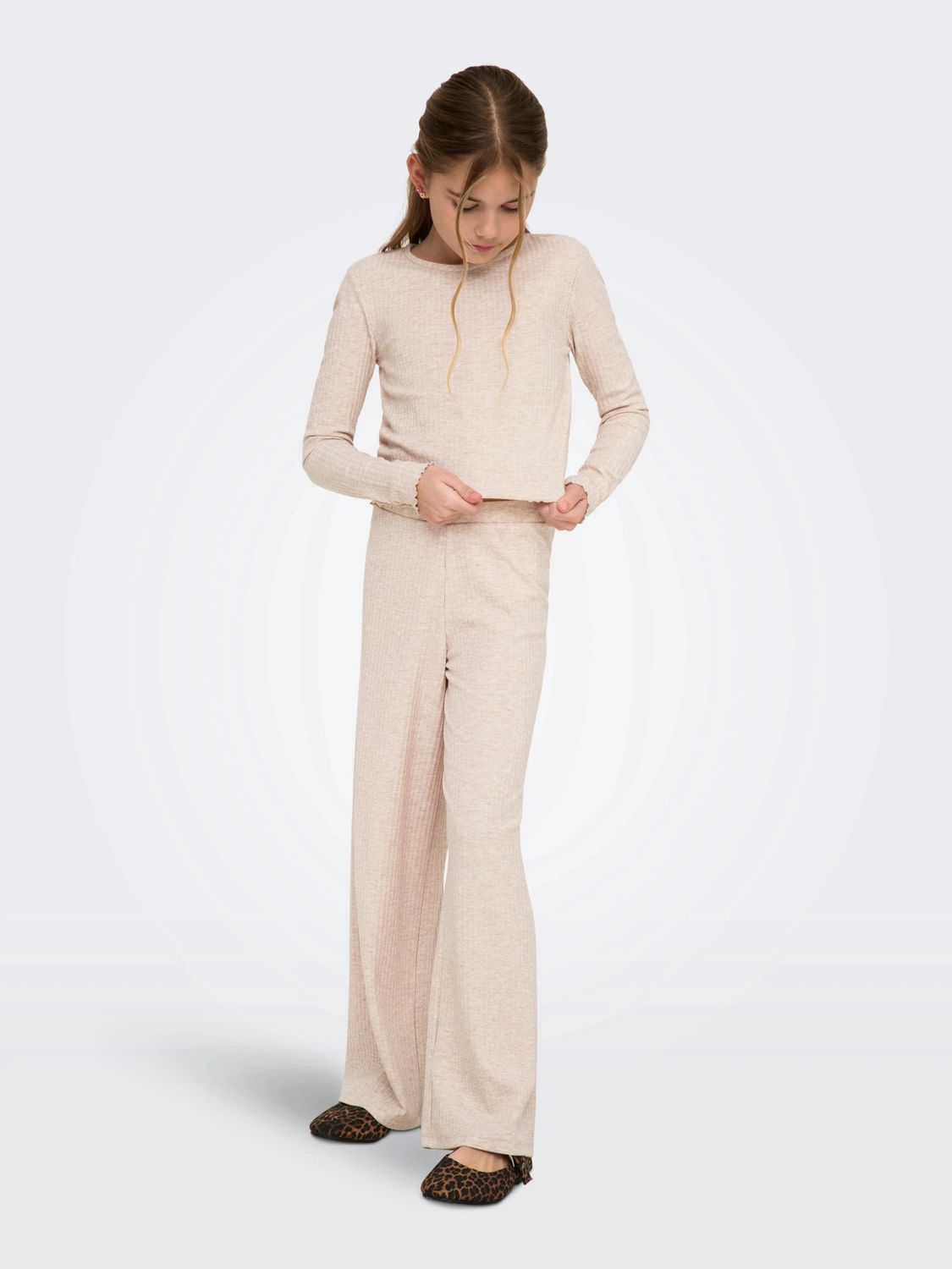 Only Girls O-Neck Top Nella - Pumice Stone, Kleur: Pumice Stone Melange, Maat: 134/140