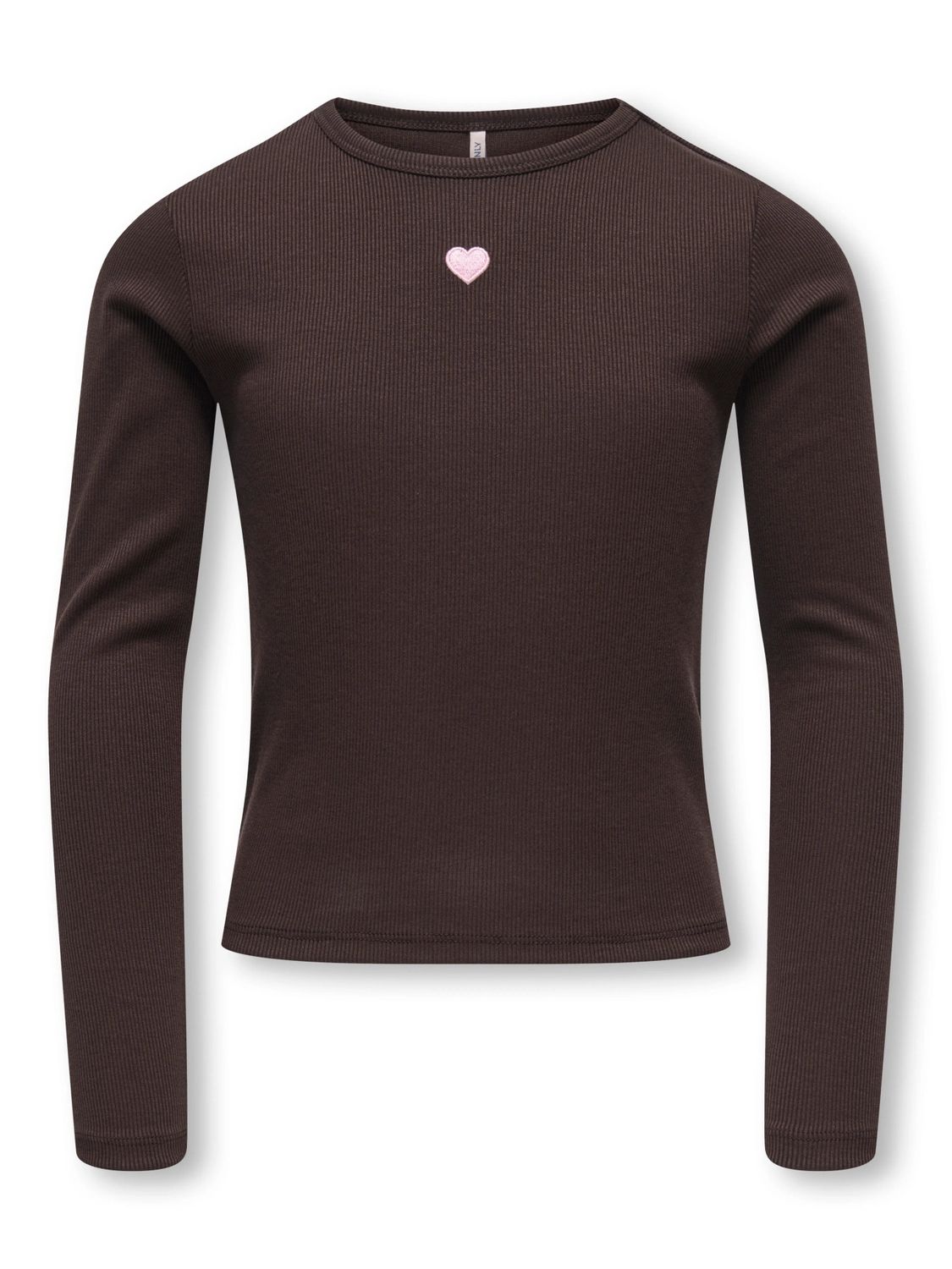 Only Girls June Emb Tee Elva - Coffee Bean, Kleur: Coffee Bean Heart/Pink Lady/EMB, Maat: 134/140
