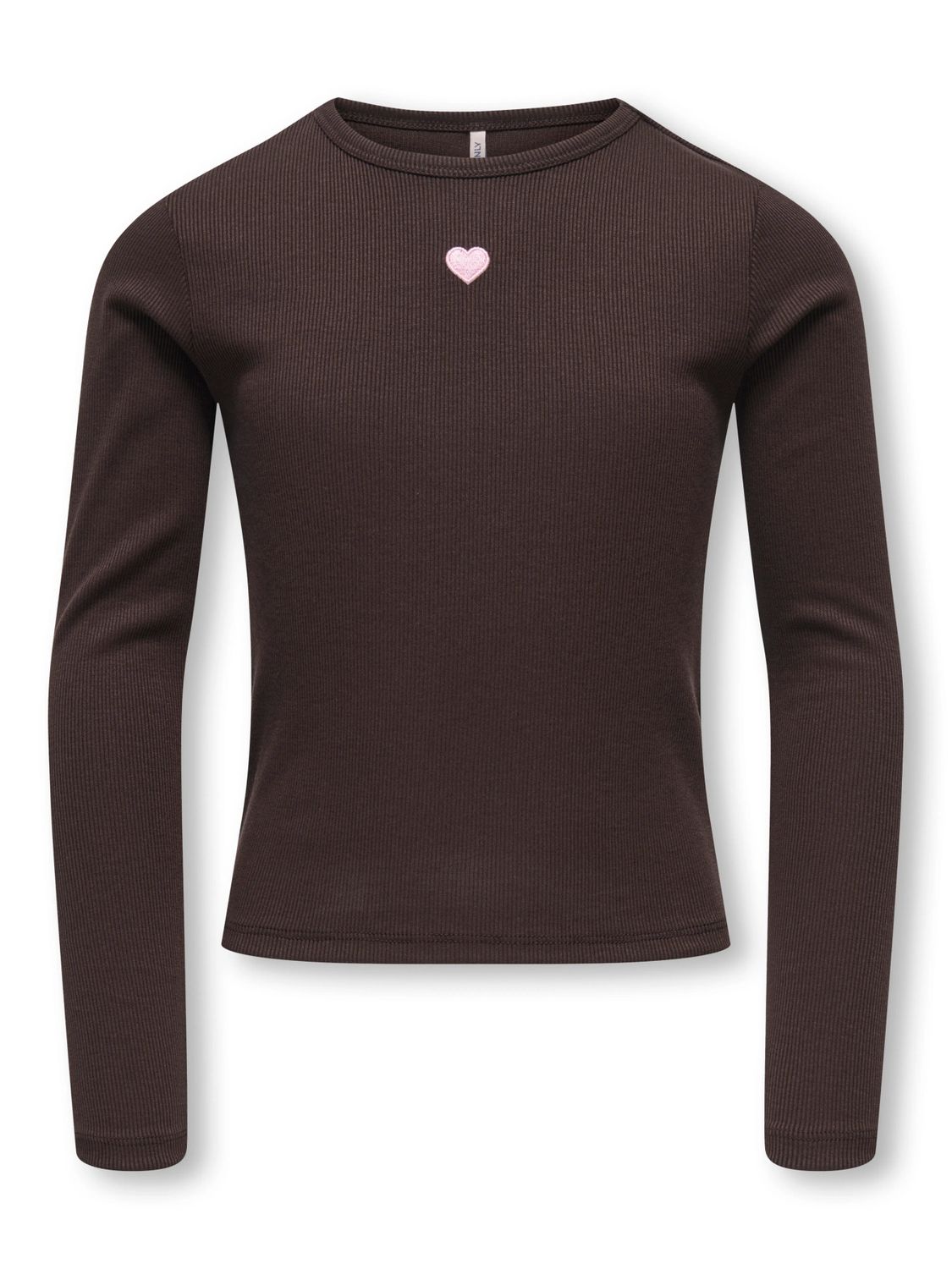 Only Girls June Emb Tee Elva - Coffee Bean, Kleur: Coffee Bean Heart/Pink Lady/EMB, Maat: 134/140
