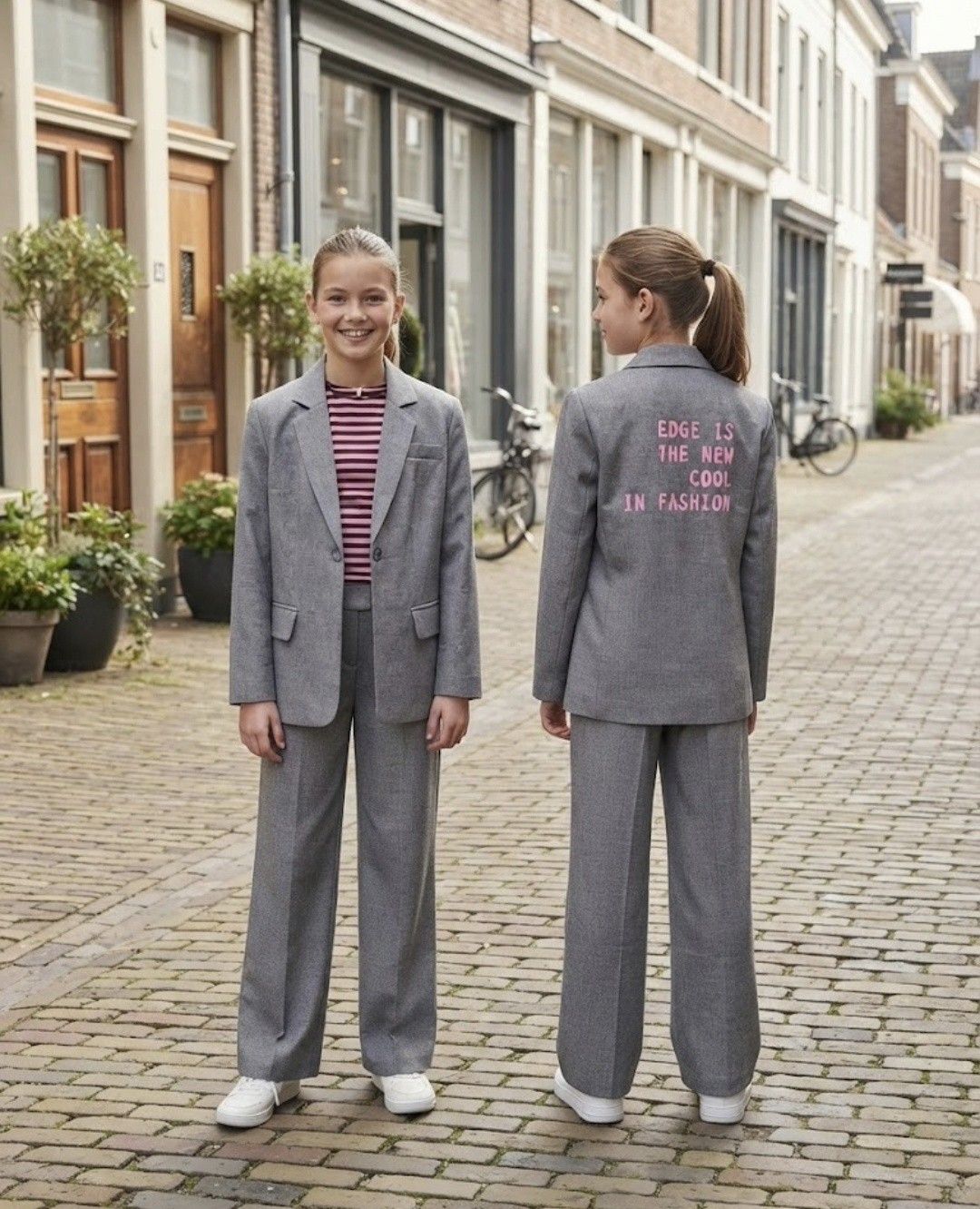 Only Girls Blazer Linda- Medium Grey, Kleur: Medium Grey Melange Fiji Flower Text / BACK, Maat: 140