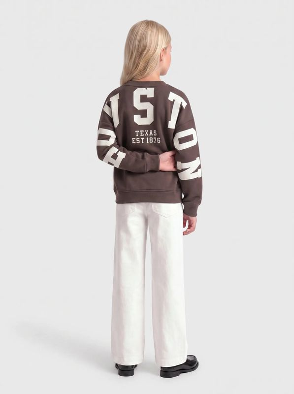 Only Girls Sweat Long Sleeve Back/Sleeve Print - Coffee Bean