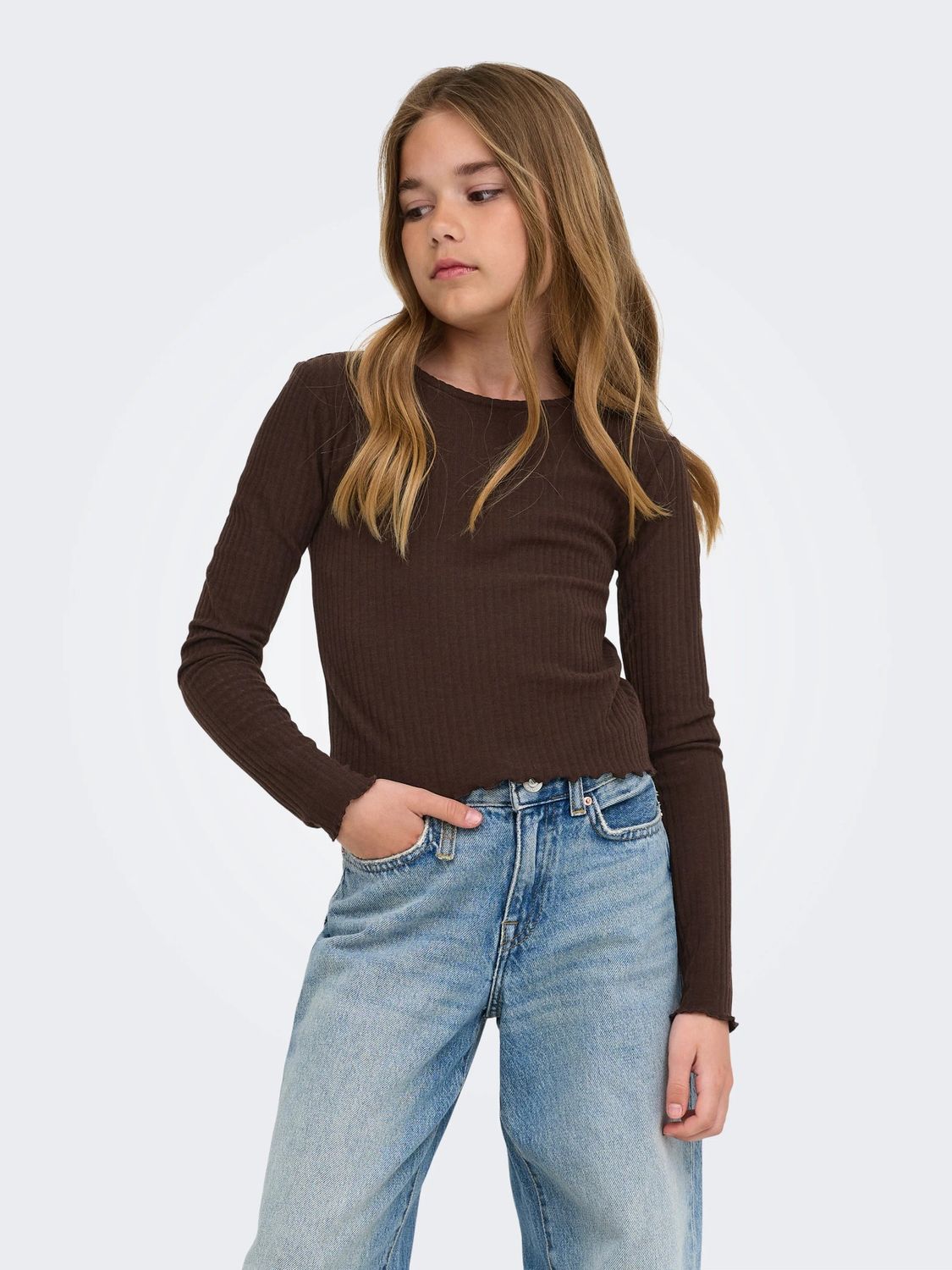 Only Girls O-Neck Top Nella - Coffee Bean, Kleur: Coffee Bean, Maat: 146/152