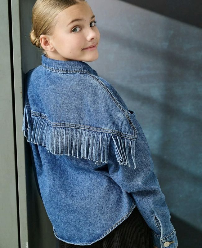Only Girls Fringe Denim Shirt Maureen - Medium Blue