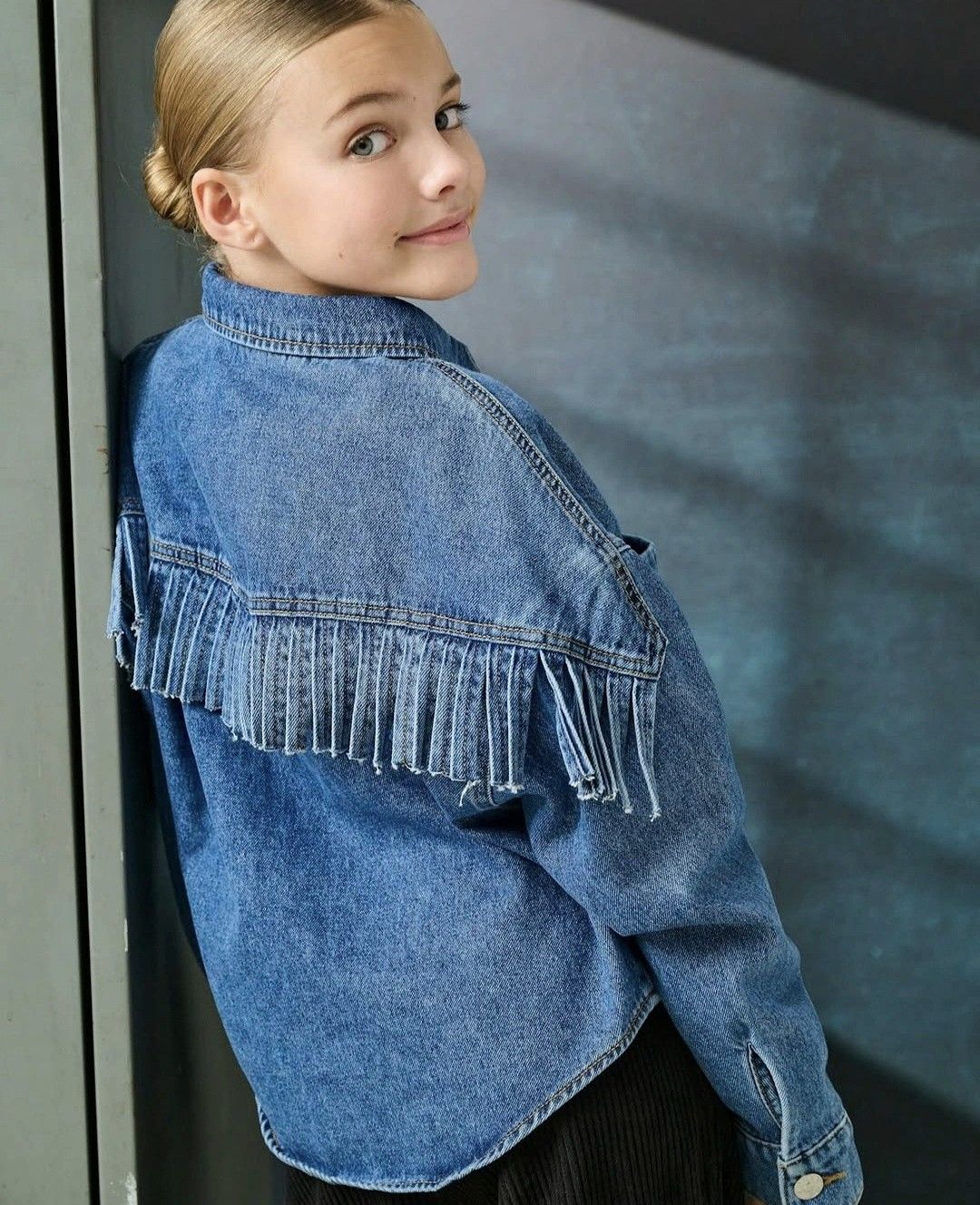 Only Girls Fringe Denim Shirt Maureen - Medium Blue, Kleur: Medium Blue Denim, Maat: 140