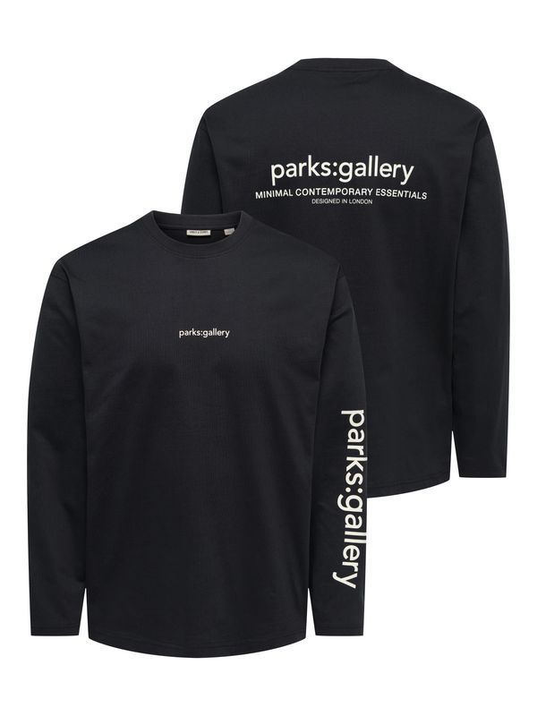 Only &amp; Sons Relaxed Long Sleeve T-Shirt Fred Text Life - Black PARKS GALLERY