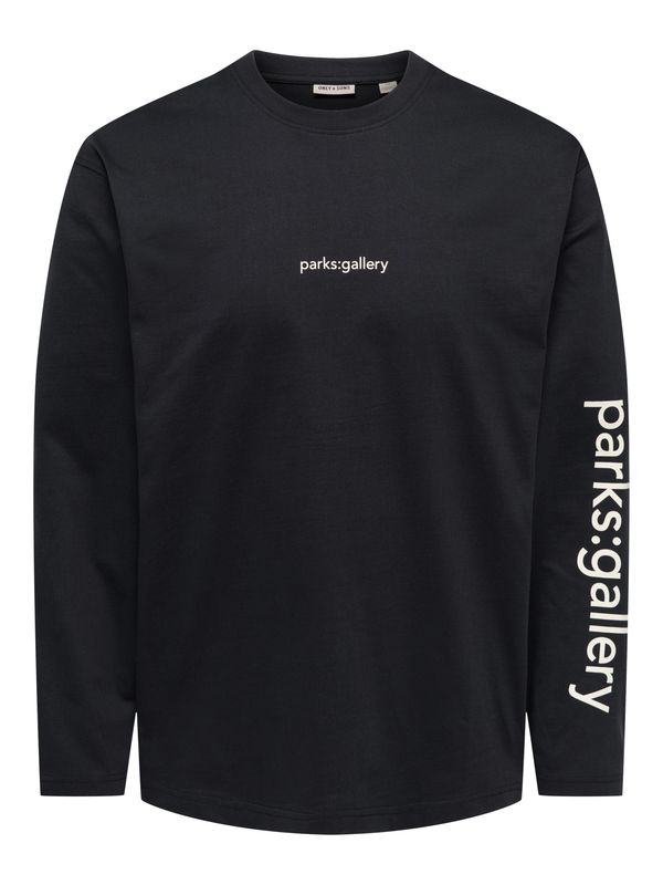 Only &amp; Sons Relaxed Long Sleeve T-Shirt Fred Text Life - Black PARKS GALLERY