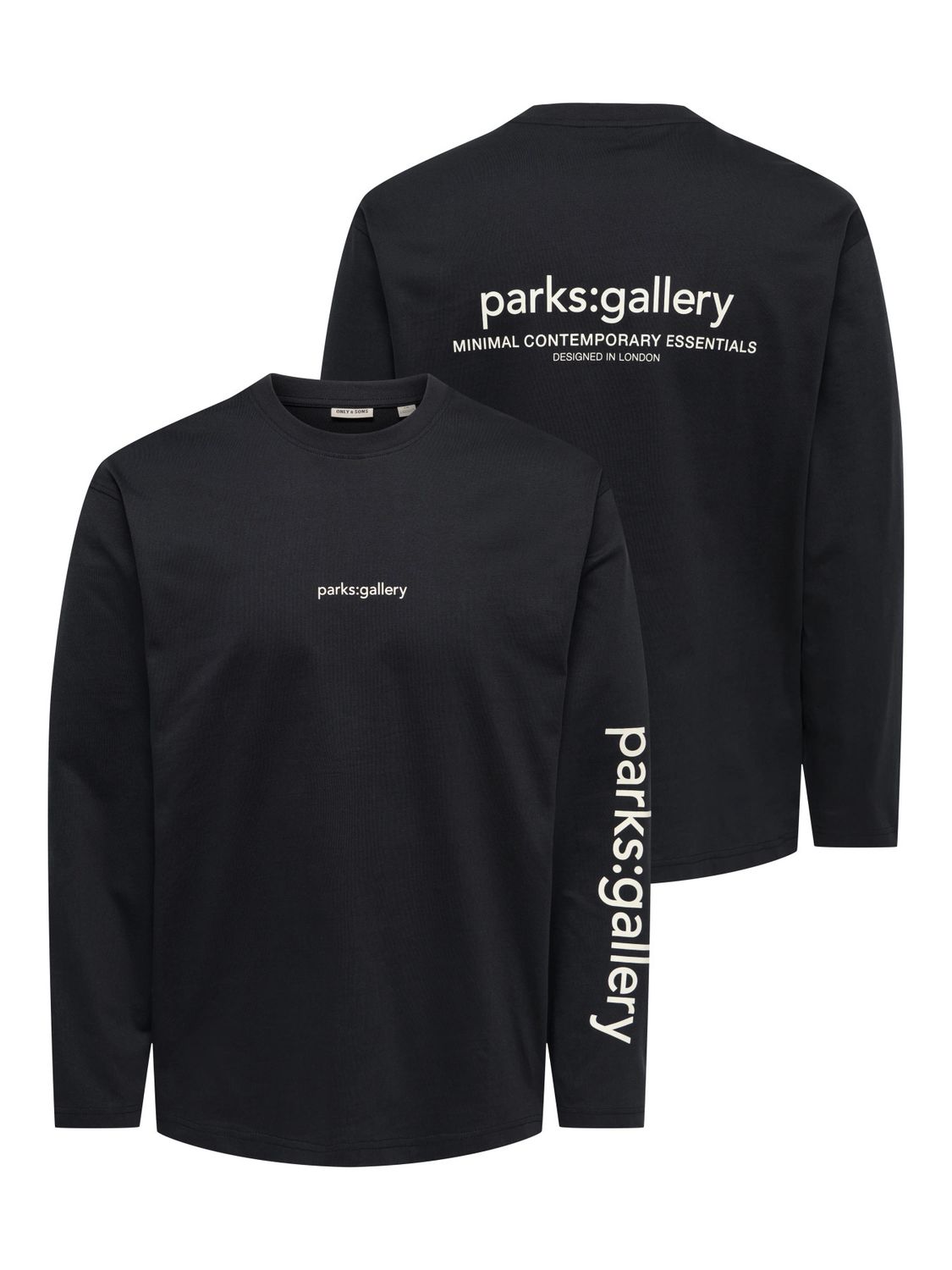 Only &amp; Sons Relaxed Long Sleeve T-Shirt Fred Text Life - Black PARKS GALLERY, Kleur: Black PARKS GALLERY, Maat: L