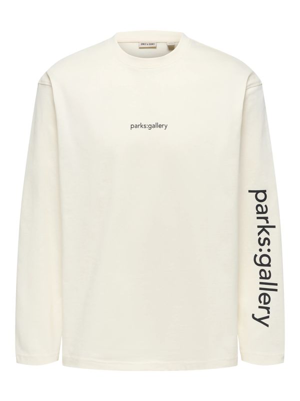 Only &amp; Sons Relaxed Long Sleeve T-Shirt Fred Text Life - Egret PARKS GALLERY