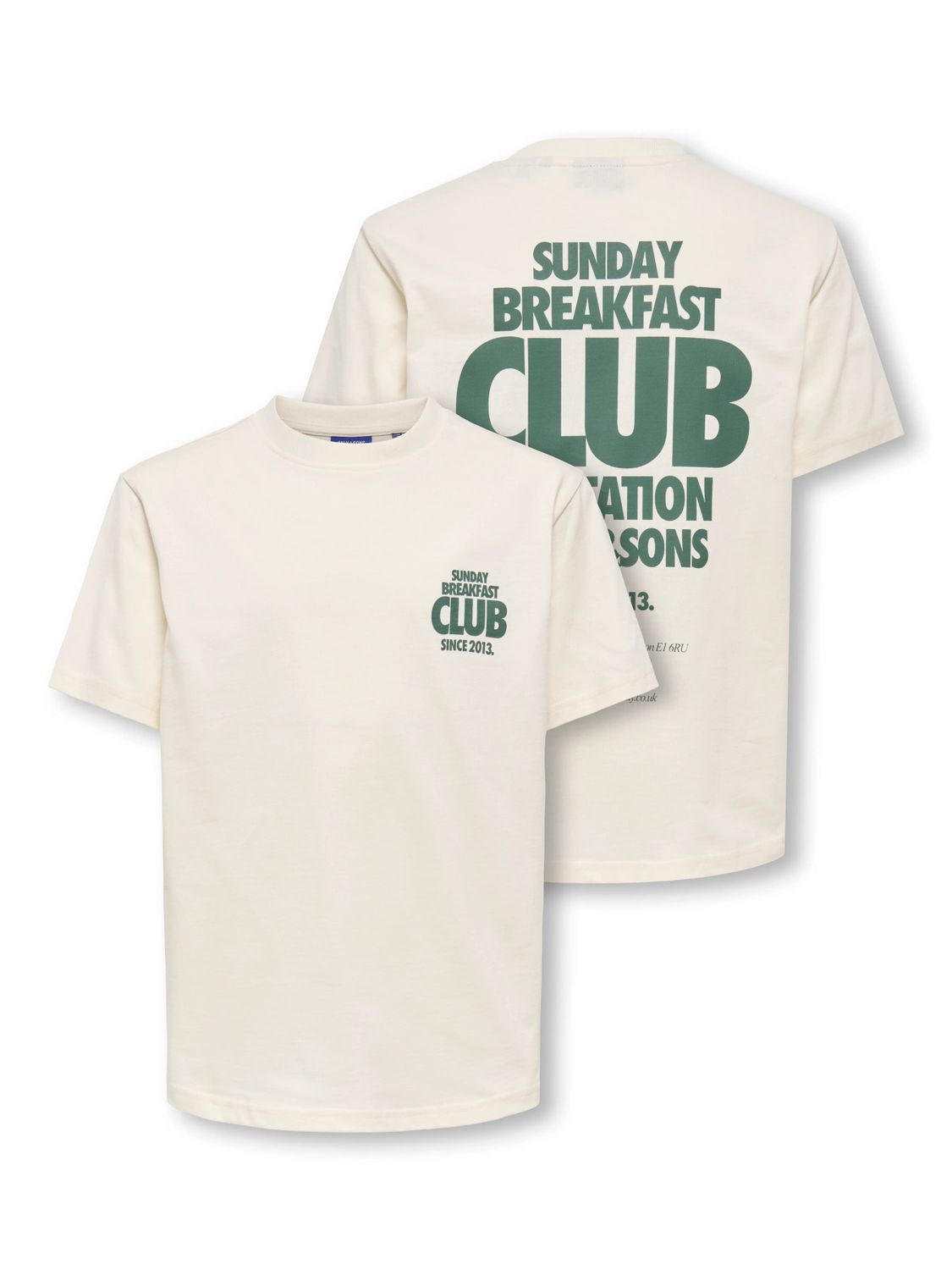 Only &amp; Sons Junior Boxy Short Sleeve T-Shirt Fred Run Club - Egret, Kleur: Egret BREAKFAST CLUB, Maat: 146/152