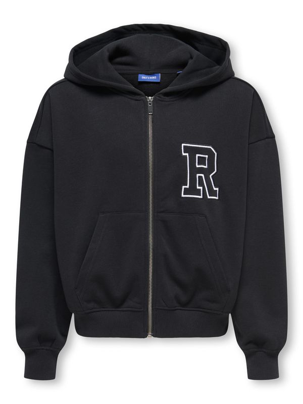 Only &amp; Sons Junior Boxy Zip Hoodie Turner Applique - Black R