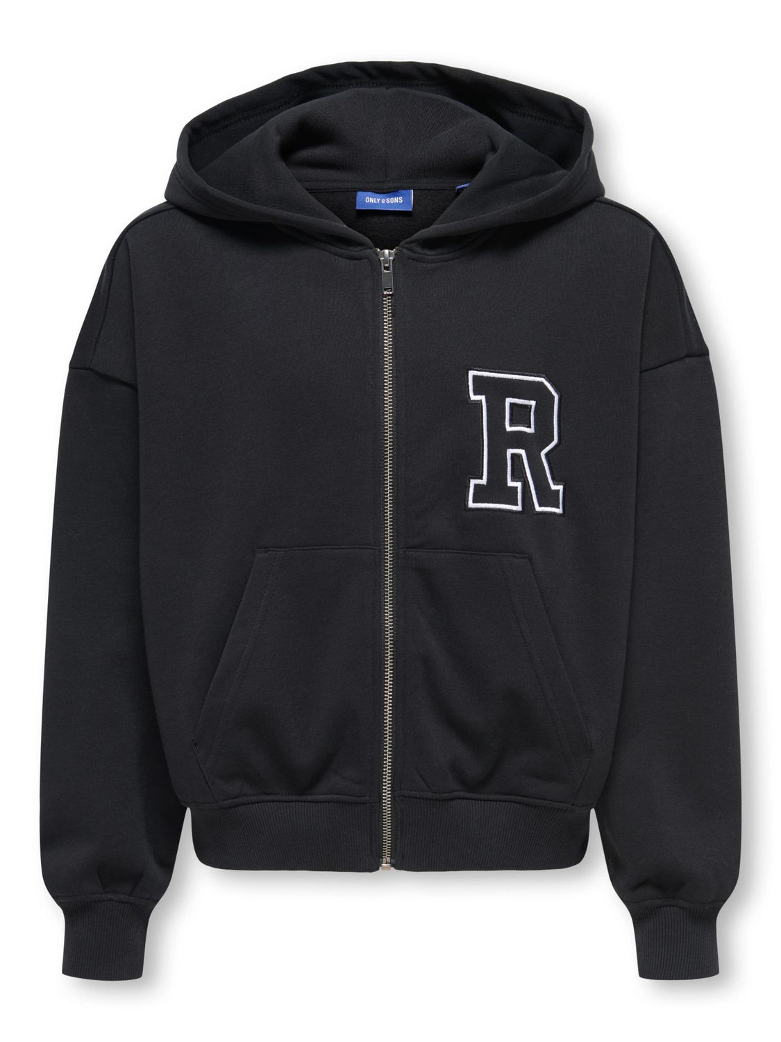 Only &amp; Sons Junior Boxy Zip Hoodie Turner Applique - Black R, Kleur: Black R, Maat: 146/152