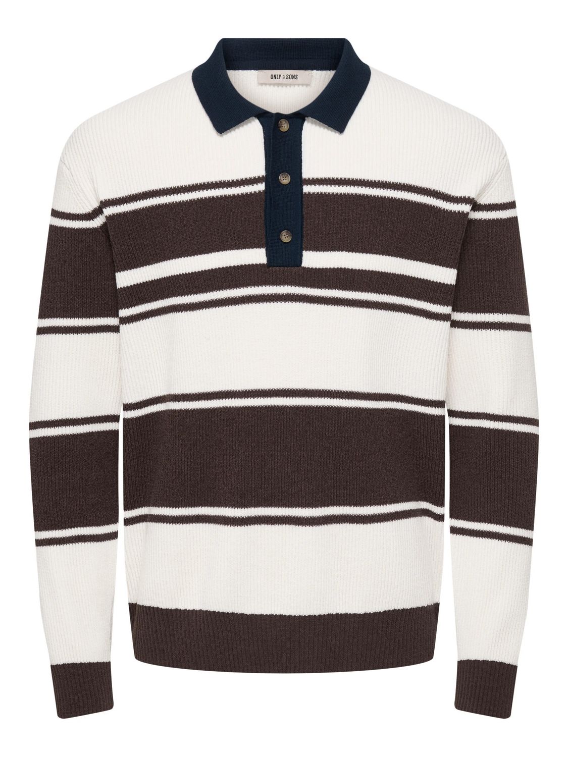 Only &amp; Sons Relaxed Polo Rodger - Cloud Dancer C, Kleur: Cloud Dancer CHOCOLATE BROWN + NAVY BLAZER, Maat: L