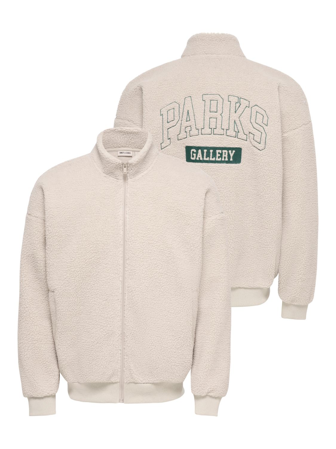 Only &amp; Sons Oversized Long Sleeve Zip Sherpa Sweatshirt Sparks Life - Silver Lining, Kleur: Silver Lining EMBROIDERY PINENEEDLE, Maat: L