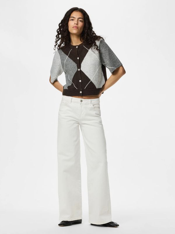Pieces Short Sleeve Knit Check Cardigan Sally BC - Hot Fudge