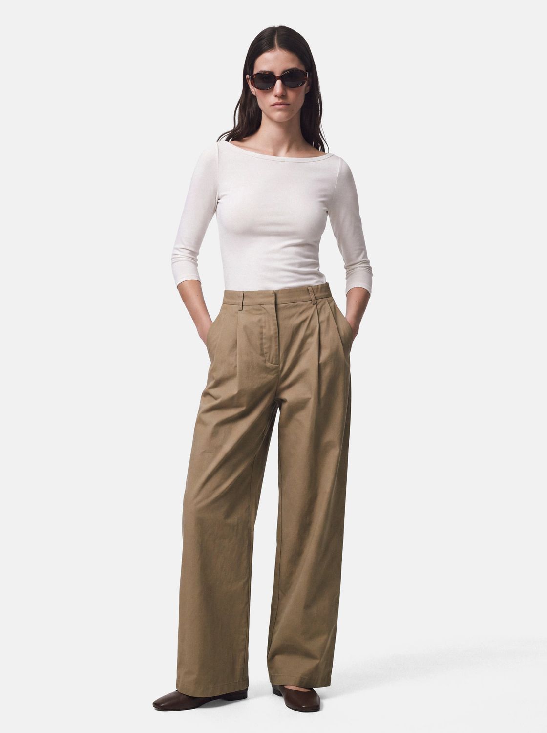 Pieces High Waist Wide Leg Pants Pam - Greige, Kleur: Greige, Maat: M
