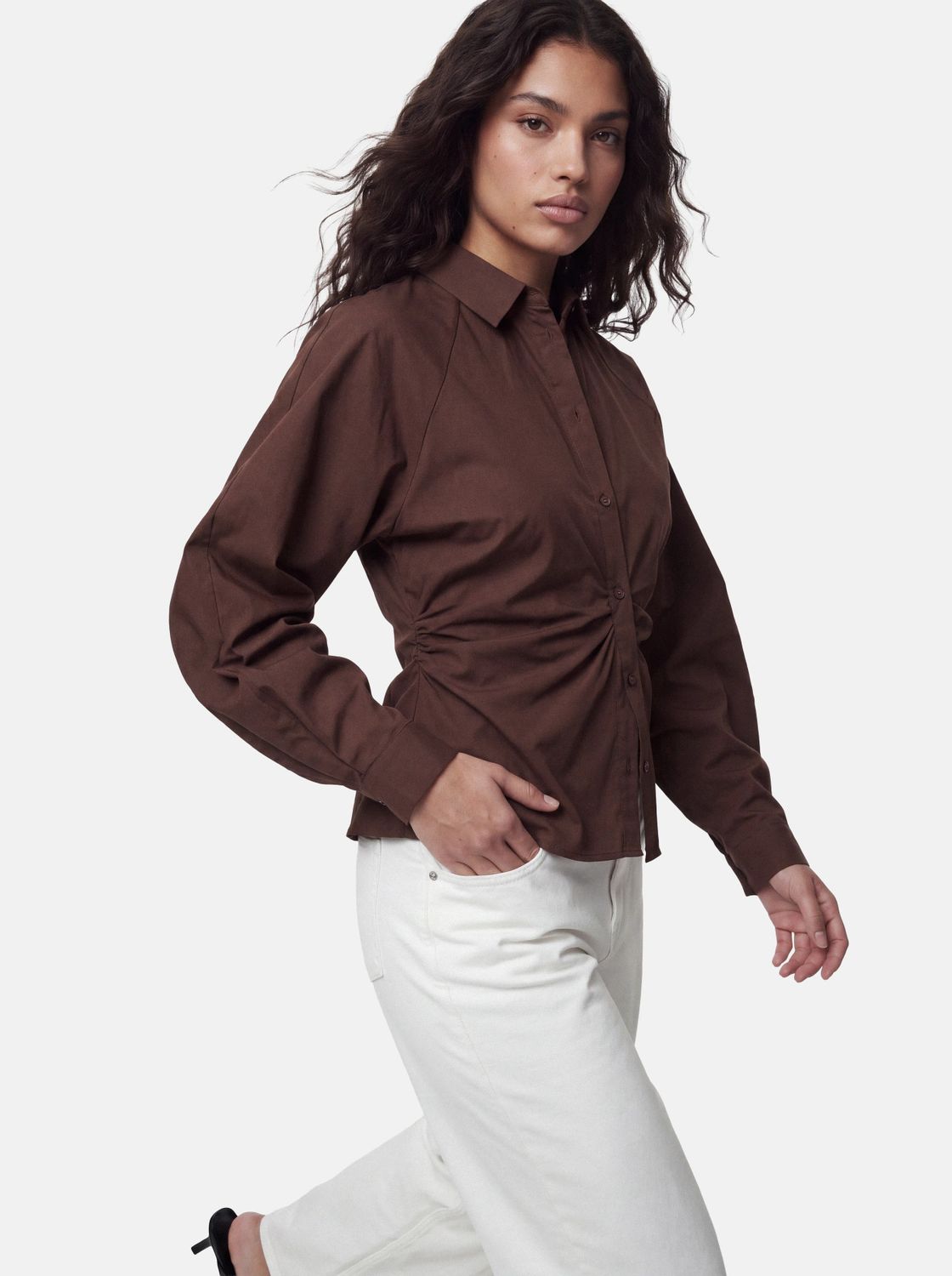 Pieces Long Sleeve Shirt Woven Elodie - Chicory Coffee, Kleur: Chicory Coffee, Maat: M